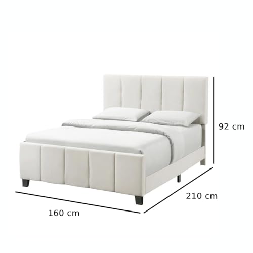 Image of upholstered beds | Bed King Size | Bed Without Storage | Wooden Platform Bed | Platform Bed King Size | Mattress not Included | Finish Color:- Ivory