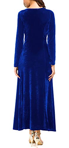 Image of Urban CoCo Women's Elegant Velvet Midi Dress Scoop Neck Long Sleeve Ruched
