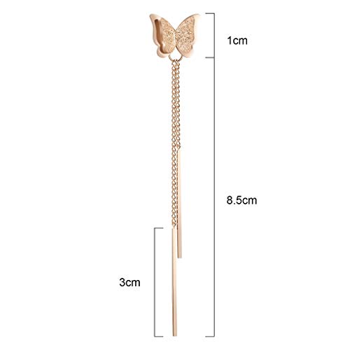 Butterfly Stud Earrings Tassel Bar Drop 14k Rose Gold Plated Chain Dangle Cute Earring Jewelry4