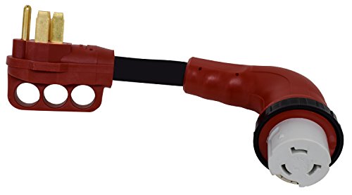 Valterra A10-5050D90VP Mighty Cord 90° Detachable 12" Adapter Cord - 50AM to 50AF, Red (Carded)