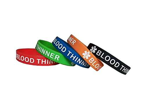 Lyndong 5 Pack Blood THINNER Silicone Medical Alert Emergency Bracelet Wristbands4