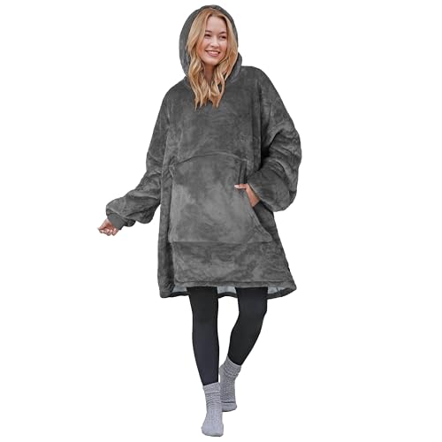 Catalonia Sherpa Oversized Wearable Blanket Hoodie (Grey)