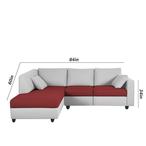 Image of Florian LHS 4 Seater L Shape Sofa Set for Living Room (Maroon Grey Fabric) Premium Fabric Sofa