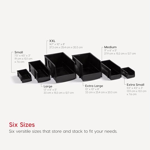Image of IRIS USA Extra Small Stackable Storage Bins, 15-Pack, 5.5 x 4.5 x 3 inch, |Made in USA|, Plastic Open Front Shelf Bin for Organizing Parts, Hardware, Tools, Supplies, Garage Shelf, Pantry - Black