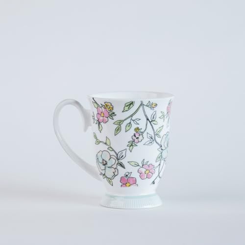Image of Clay Craft x Magique by The Wishing Chair : Vines Happy Days Ceramic Coffee Mug 300ml | Fine China Floral Milk Tea Cup | Microwave & Dishwasher Safe | Elegant Mug for Home Office Gifting