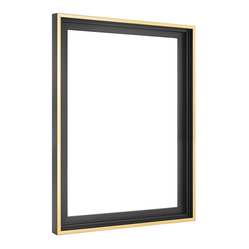 MCS Canvas Float Frames 12x16 Frame, Black & Gold for Finished Canvases, Vertical & Horizontal Wall Hanging Large with Adhesive for Canvas Paintings (1-Pack)