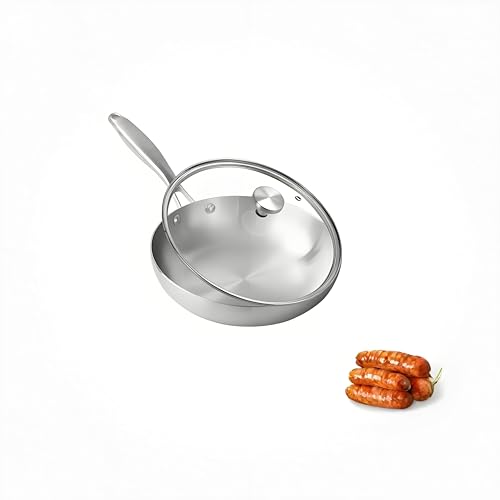 Tri-Ply Stainless Steel Pan 28CM Frying Pan with Lid Compatible with All Cooktops Fast & Even Heat Skillet Induction Cookware Cooking Pan Stir Fry Pan Dishwasher Safe