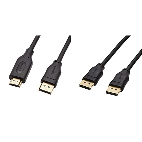 Amazon Basics Uni-Directional DisplayPort to HDMI Display Cable 4K@30Hz - 6 Feet, 10-Pack, Black & DisplayPort to DisplayPort 1.2 Cable with 4K@60Hz, 2K@165Hz, 2K@144Hz Video Resolution - 6 Feet