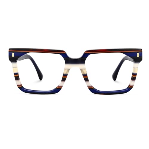 Image of Zeelool Stylish Rectangle Eyeglasses Thick Frame Glasses for women /Men with Non-prescription Clear Lens Laguer ZJGA872500-02 Blue
