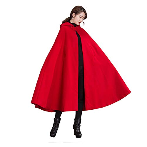Winter Cape for Women Warm Red Cloak with Hood Wool Blend Poncho Cape Jacket2