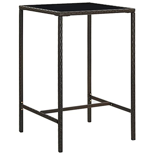 Garten Beistelltischo Balkontisch Kleine Gartentische Gartentisch Garten-Bartisch 70x70x110 cm Poly Rattan und Glas Braun Cover