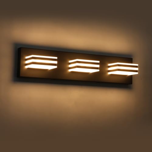 Image of Black Vanity Lights for Bathroom Light Fixtures (3-Light, 20-Inch) Adjust 3 Colors Modern Bath Lighing Fixture Over Mirror LED Vanity Lighting