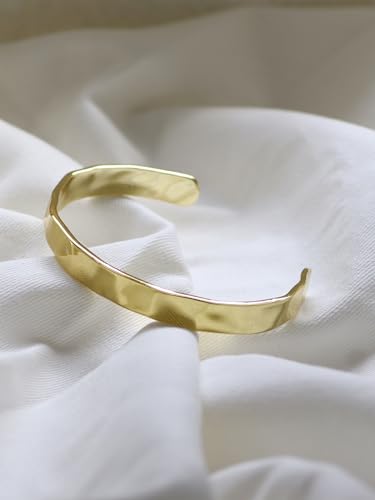 Image of Charm-In Gold Chunky Cuff Bangle Bracelet for Women - 14K Gold Plated Minimalist Lightweight Jewelry Gift