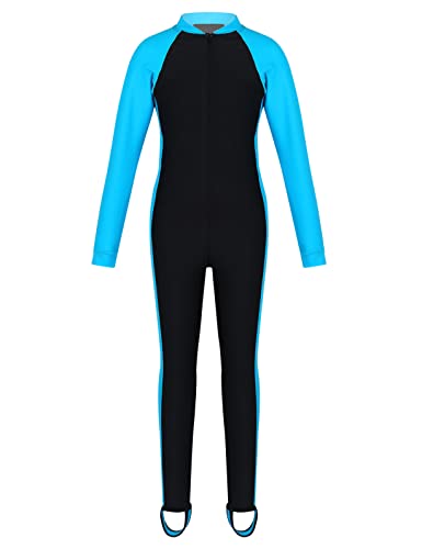 Doomiva Kinder Jungen Mädchen Neoprenanzug Lang Neopren Tauchen Unisex Kinder Einteilige Bademode Sonnenschutz Schwimmanzug Gr.104-158 Eisblau 152-158