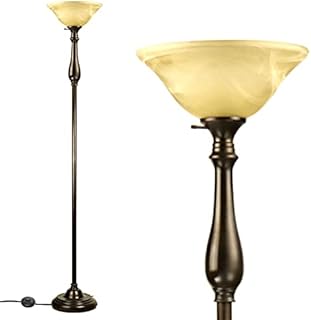 Lightaccents Royal Floor Lamp with Victorian Bronze Finish and Amber Alabaster Glass Shade - Office Torchiere Standing Pole Lamp - Decorative Floor Lamps for Living Room 16176-29 - ( Bronze)