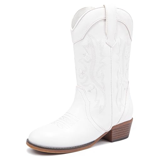 Motasha Girls Cowgirl Boots Toddler Cowboy Boots Little Kids Cowboy Boot Girls Western White Cowgirl Boot Size 13 Embroidery Zipper Horse Riding Country Concert Party Wedding (M70131 White 13)