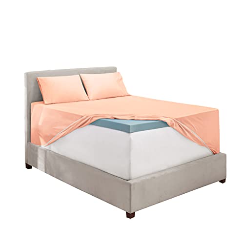 Image of Hearth & Harbor Extra Deep Pocket California King Sheets - 4 Piece Hotel Luxury California King Sheet Set Fits Up to 24 inch Mattress - Ultra Soft Luxury Bed Sheet Set - Cal King, Peach