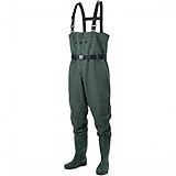 QWORK® Vadeadores de Pesca para Hombres y Mujeres, Vadeadores de Pecho para Estanque Impermeables y Transpirables con Botas, UK 9/ EU 43, para Pesca, Caza y Agricultura