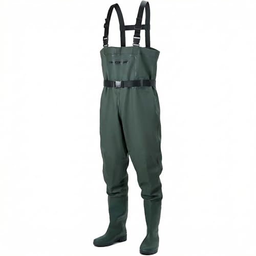 QWORK® Vadeadores de Pesca para Hombres y Mujeres, Vadeadores de Pecho para Estanque Impermeables y Transpirables con Botas, UK 9/ EU 43, para Pesca, Caza y Agricultura