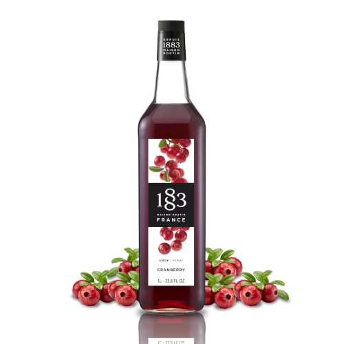 Image of 1883 Cranberry Syrup for Drinks, Made in France, 1 Liter Plastic Bottle