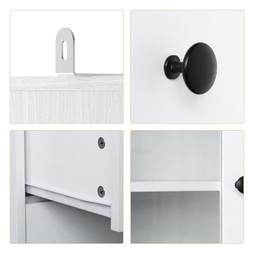 VOWNER 71\'\' Tall Pantry Cabinet, Kitchen Hutch Storage Cabinet, Buffet Hutch, China Cabinet with Glass Doors, 5-Tier Storage Cabinets for Dining Room, Kitchen, Living Room (White) - Thumbnail 7