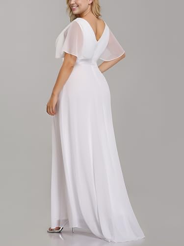 Image of Ever-Pretty Plus Women's V Neck Mother of The Bride Dress Chiffon A Line Maxi Plus Size Evening Dress with Sleeves 09890-DAPH