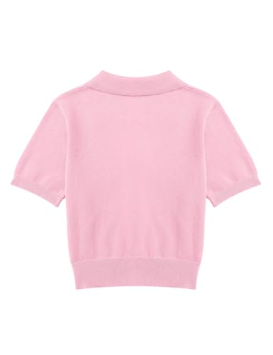 Girls Short Sleeve Polo Shirt V Neck Button Down Shirts Summer Knit School Uniform Crop Tops2