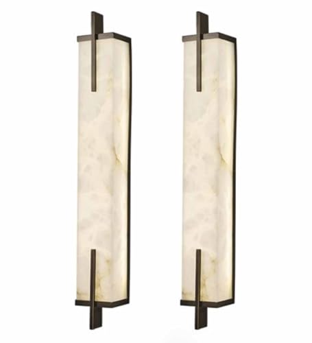 Modern Marble Wall Sconce with Black Base and Linear Long Tube Brass Anti rust Mount Lighting for Bedroom and Living Room(2-Pack)