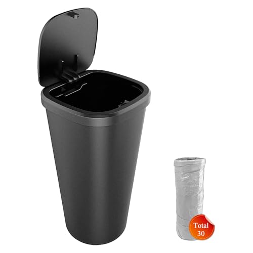 Image of Car Trash Can with Lid, Mini Car Cup Holder Garbage Organizer with 30 Trash Bags, Leakproof & Waterproof Garbage Can Bin for Vehicle Office Home, Universal Car Accessories