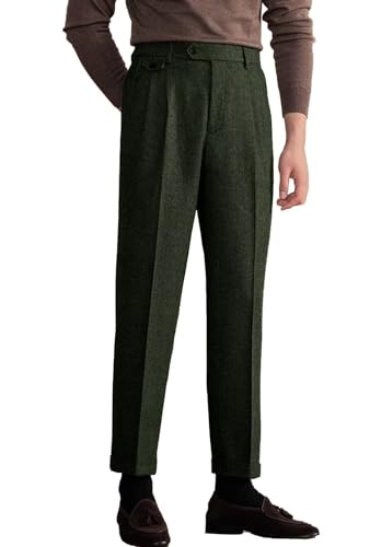 Mens Tweed Pants Dress Vintage Trousers Slim Fit Wool Tuxedo Pants