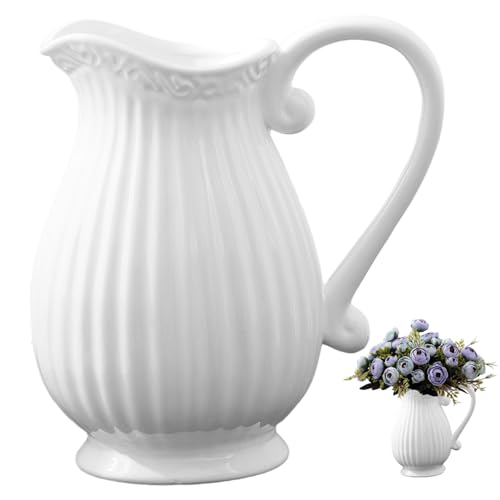 Vases à pichet blancs pour fleurs en céramique blanche style rétro - 6