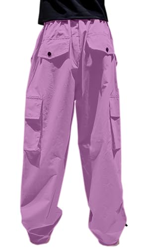 Image of HENGAO Girls Cargo Pants Parachute Casual Jogger Y2K 5-14 Years | Kids Baggy pants Parachute, Drawstring, with Pockets, Elastic High Waist, Loose Trousers Streetwear