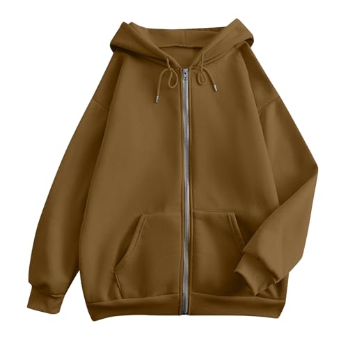 OIOLOYJM Zipper Hoodies for Women Long Sleeve Oversized Sweatshirts Y2k Drawstring Soft Jacket 2025 Fall Fashion with Pockets