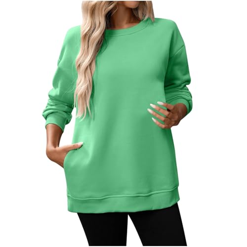 Générique Sweat Femme sans Capuche Manteau Hiver Chaud Sweatshirt Décontracté Elegant Pull Col Rond Oversize Comfort Couleur Unie Automne Manche Longue...