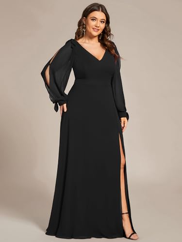Ever-Pretty Women's V Neck Elegant Chiffon Long Sleeve Slit A Line Plus Size Formal Mother of Bride Dresses for Wedding4