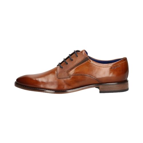 bugatti Herren Derby-Schnürschuh mit geprägten Elementen, Cognac, 44 EU