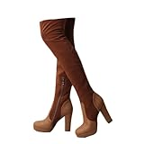 [VRGT] ロングブーツ レディース ニーハイブーツ 25.0cm サイドジップ ブーツ ハイヒール 太ヒール 10センチ ヒールブーツ スリム 美脚 おしゃれ きれいめ ジョッキーブーツ 大きいサイズ 防滑 歩きやすい ブラウン 疲れにくい 通勤 OL カジュアル