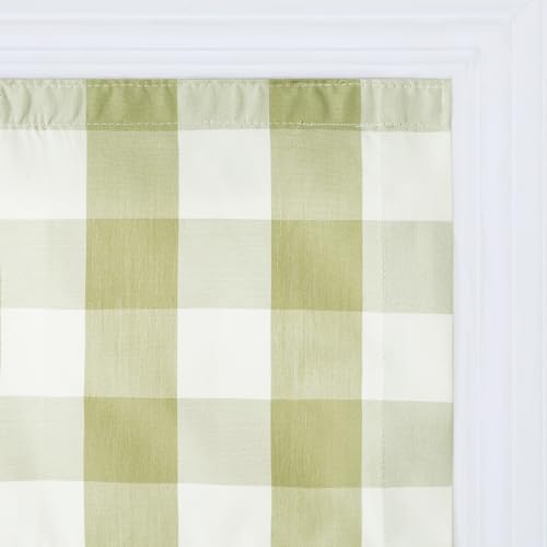 Image of TWOPAGES No Drill Cordless Buffalo Plaid Roman Shades Gingham Checkered Roman Blinds for Windows, Custom Made Room Darkening Blinds Farmhouse Shades, Olivine Grid, 1 Piece