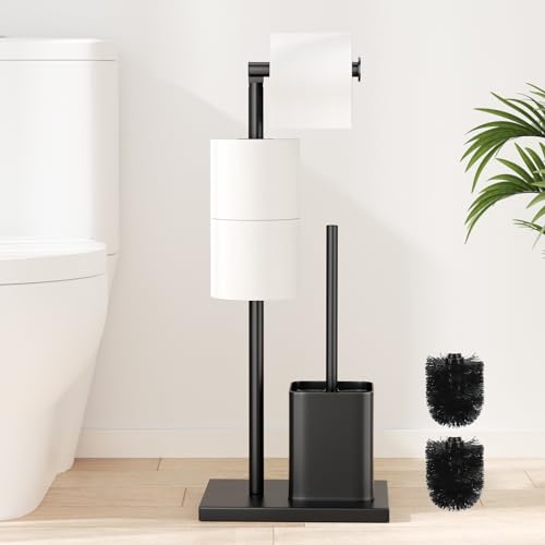 Stainless Steel Toilet Roll Holder with Toilet Brush - Toilet Roll Holder Free Standing Susswiff Toilet Paper Holder and Toilet Brush Matte Black Toilet Brush with Roll Holder