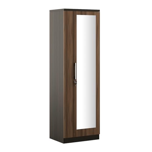 Image of Spacewood Ken Wardrobe | 3 Year Warranty | Almirah, Cupboard, Almari, 1 Door Wardrobe with Mirror, 1 Hanging Space|Engineered Wood| Walnut Bronze