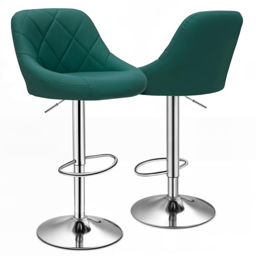 Magshion Adjustable Counter Height Swivel Barstools, Set of 2 Modern Dining Chairs Bar Pub High Stool with Back for Kitchen Island, Teal Green