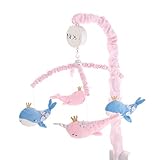 NoJo Under The Sea Whimsy Pink & Blue Whales & Narwhals Musical Mobile, Pink, Light Blue