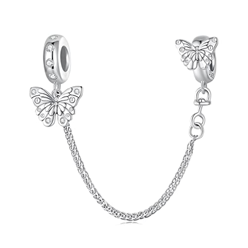 Cadena de seguridad de mariposa para pulseras Pandora,925 plata esterlina Clip Lock Stopper Bead Charm,regalo de joyería para mujeres niñas, Silicona, silicona