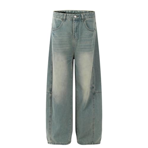 Jeans Pants Trousers Denim Retro Trendy Water Washed Blue Premium Wide Leg Design Loose Straight for Men