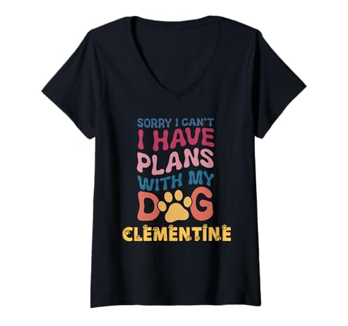 Damen Personalisierbares Geschenk für Hunde Clementine 'Busy With My Dog' T-Shirt mit V-Ausschnitt