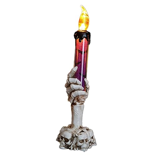 ZAWELIYO Lámpara de Vela sin Llama con Calavera de Halloween, Luz de Mano Fantasma con Esqueleto Aterrador para Decoración de Bares y Fiestas, Material Plástico Duradero (Púrpura)