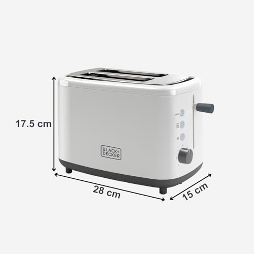 Foto von Black+Decker + Decker BXTO820E - Toaster 820W. 2 breite Toastschlitze. 7 Röstgradstufen. Automatische Brotzentrierung. Weiß, Plastik, 2 Breite Toastkammern
