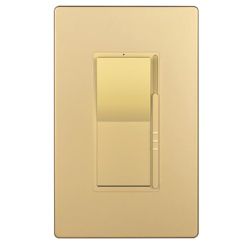 Image of TOPGREENER Kalide Dimmer Light Switch, LED Dimmer Switch, Full Range Dimming, Single Pole /3-Way, 120VAC, 60Hz, 300W LED /CFL, Neutral Wire Not Required, Gold, 1 Pack,Wall Plate Included