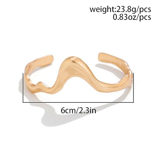 GIGB PBDK 14K Gold Liquid Metal Bracelet, Chunky Curved Wave Lava Open Cuff Bracelet, Minimalist Punk Hip Hop Statement Bangle Jewelry Gifts for Women3