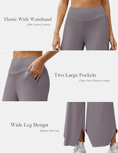 LOOKBOHO Women's Yoga Pants Wide Leg Casual Loose Sweatpants Comfy High Waisted Lounge Pajama Flowy Pants with Pockets Taupe L — view 4
